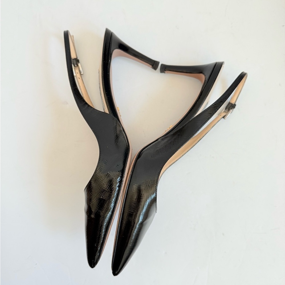Prada Black Saffiano Patent Leather Pointed toe Slingback pumps EU 38 - Picture 4 of 9